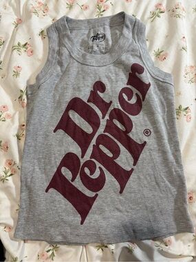 Dr Pepper Girls' Gray Ribbed Tank Top with Burgundy Logo